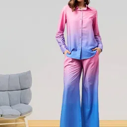 all about you Ombre Long Sleeves Shirt With Trousers-image-57