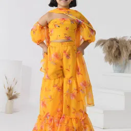 Bannhi Girls Ethnic Motifs Printed Regular Kurta with Palazzos & With Dupatta-picture-10