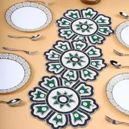 YWULY White & Black Embroidered Beaded Dining TableRunner-22