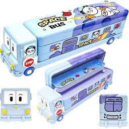 Bus Shape Pencil Box School Bus Metal Geometry Box Random color pack 1 Geometry Box-22