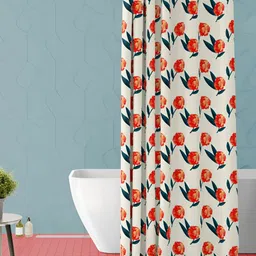 ArtzFolio Off White & Red Printed Waterproof Shower Curtain-10