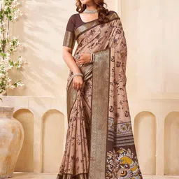 DIVASTRI Kalamkari Print Zari Saree with Unstiched Blouse Piece-image-15