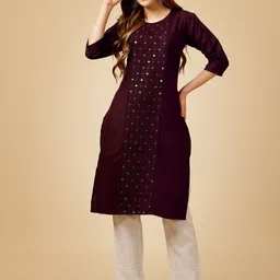 HI FI NX Ethnic Motifs Embroidered Straight Sequinned Kurta with Trousers-image-6