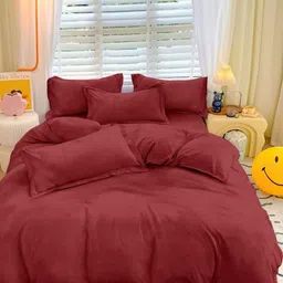 BREVARD Maroon Wool 260 TC Queen Bedsheet Set 2.54 m x 2.28 m-image-19
