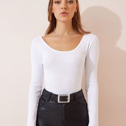 Happiness istanbul Women Ribbed Round Neck Fitted Cotton Top-image-80