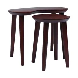DZYN Furnitures Convo Teak 2 Pieces Brown Abstract Shaped And Round Wooden Nesting Table image 3