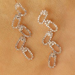 DressBerry Silver-Plated Artificial Stone Studded Contemporary Drop Earrings-5