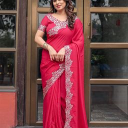 Ambuja International Floral Embroidered Pure Georgette Saree-image-72