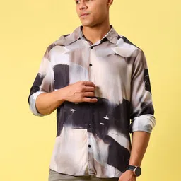 V-Mart Abstract Printed Spread Collar Cotton Shirt-image-55