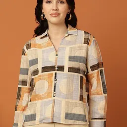 FFU Women Shirt Collar Abstract Print Shirt Style Top-image-43