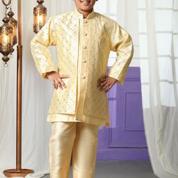 Pro-Ethic STYLE DEVELOPER Boys Ethnic Motifs Embroidered Regular Sequinned Pure Silk Kurta with Pyjamas-11