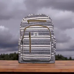 Medium 25 L Laptop Backpack Himalayan Hemp Woven Backpack - Grey Striped Travel Bag Men & Women-picture-14
