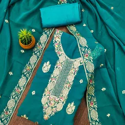 KALINI Floral Embroidered Embellished Georgette Unstitched Dress Material-image-51