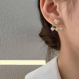 TheVineGirl Korean Studded Heart Tassels Shiny Stud Earrings-picture-2
