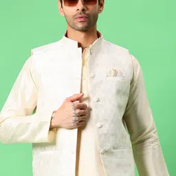 V-Mart Men Solid Kurta with Pyjama & Nehru Jacket image 3