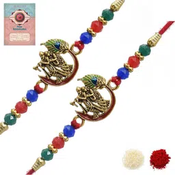 MEIRA JEWELLERY Set Of 2 Designer Rakhis With Greeting Card & Roli Chawal-image-86
