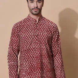 MOSHI Men Geometric Printed Thread Work Kurta-image-93