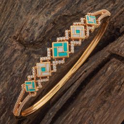 Kushal's Fashion Jewellery Gold Plated Ivory-Mint Green Cubic Zircon Studded Kada Bangle-picture-34