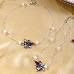 Silvermerc Designs Set Of 2 Silver-Plated Stone Studded & Beaded Anklets-image-68