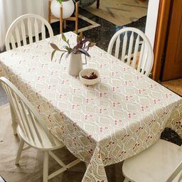 The Yard House Brown & White Printed Anti-Slip Cotton Rectangle 4-Seater Table Cover-12
