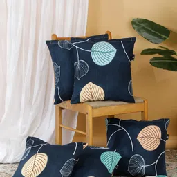 Arrabi Blue & Cream-Coloured Set of 5 Floral Square Cushion Covers-74