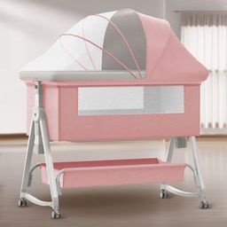 StarAndDaisy Pink 3-in-1 Baby Cradle With Locking Wheels Bedside-32