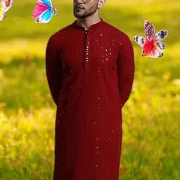 Atly Geometric Embroidered Mandarin Collar Sequnnied Silk Straight Kurta-35