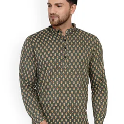 VEERA PARIDHAAN Floral Printed Band Collar Cotton Straight Short Kurta-image-79