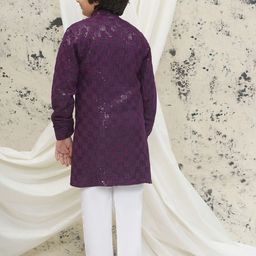Aj DEZInES Boys Ethnic Motifs Embroidered Regular Sequinned Kurta with Pyjamas image 4