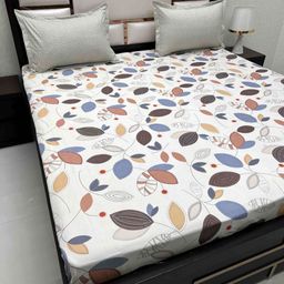 Pure Decor White & Blue Geometric 200 TC King Bedsheet with 2 Pillow Covers-image-97
