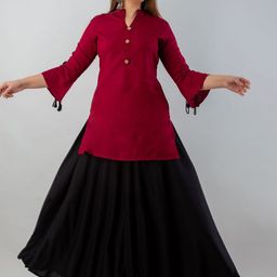 TRY LUCK FASHION Mandarin Collar Three-Quarter Sleeves Straight Kurta With Skirt-picture-55