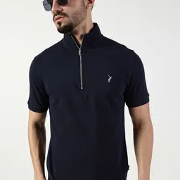 Thomas Scott Men High Neck Solid Casual Cotton T-shirt-image-90