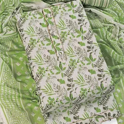 Green Soft Cotton Floral Printed Unsticthed Dress Material-image-38