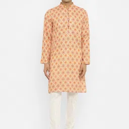 Devyom Men Floral Embroidered Regular Thread Work Kurta with Pyjamas-picture-30