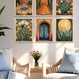 WALLLANE Brown & Green 6 Piece Wood Abstract Wall Paintings-image-99