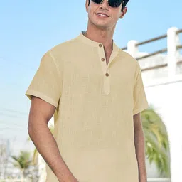 Yugnik Men Solid Half Sleeves Slim Fit Cotton Short Kurta-picture-29