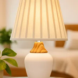 Homesake White Textured Ceramic Industrial Frusturical Shaped Table Lamp-picture-45