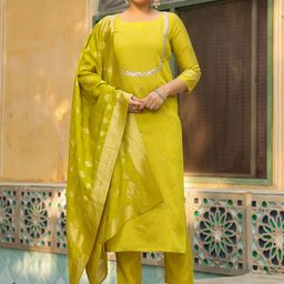 GoSriKi Women Embroidered Regular Kurta with Trousers & With Dupatta-picture-28