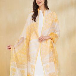 Fabindia Floral Printed Block Print Technique Cotton Silk Dupatta-12