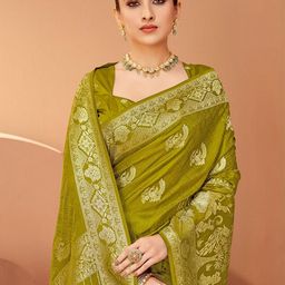 Sangria Ethnic Motifs Woven Design Zari Border Saree With Unstitched-image-40
