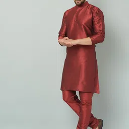 LEMONX Men Regular Thread Work Pure Silk Kurta with Pyjamas image 3