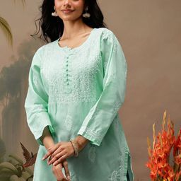 ADA Women Ethnic Motifs Embroidered Round Neck Thread Work Kurtis-image-79