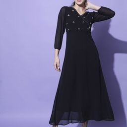 Moda Rapido Embellished Puff Sleeve Georgette Maxi Dress-image-28