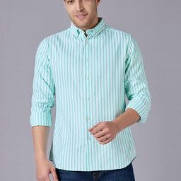 Mast & Harbour Green & White Oxford Striped Relaxed Casual Shirt-image-2