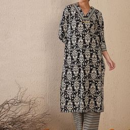 Indo Era Women Printed Regular Pure Cotton Kurta with Trousers-image-56