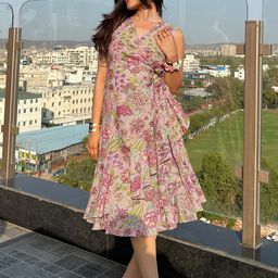 Janasya Women Floral Print Fit & Flare Ruffles Midi Dress-image-91