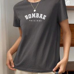 BOMBAE TEES Women Typography V-Neck Bio Finish Raw Edge T-shirt-image-100