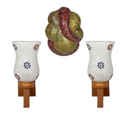 Somil Indore Mosaic Decorative Lamp Combo of Matching Wall Lamp & Blessing God Ganesh Wall Lamp, Multi Compatible with LED, Size: 13 X 13 X 27 Cm, Pack of 3.-image-92