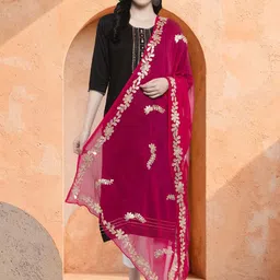 Moda Rapido Floral Embroidered Gotta Patti Dupatta-picture-42