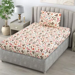 BOMBAY DYEING Red & Cream-Coloured Floral 144 TC Single Bedsheet with 1 Pillow Covers-image-41